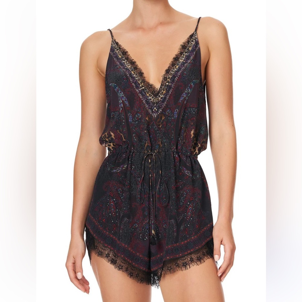 NWT Camilla The Smoking Lounge V neck playsuit L 100% silk
